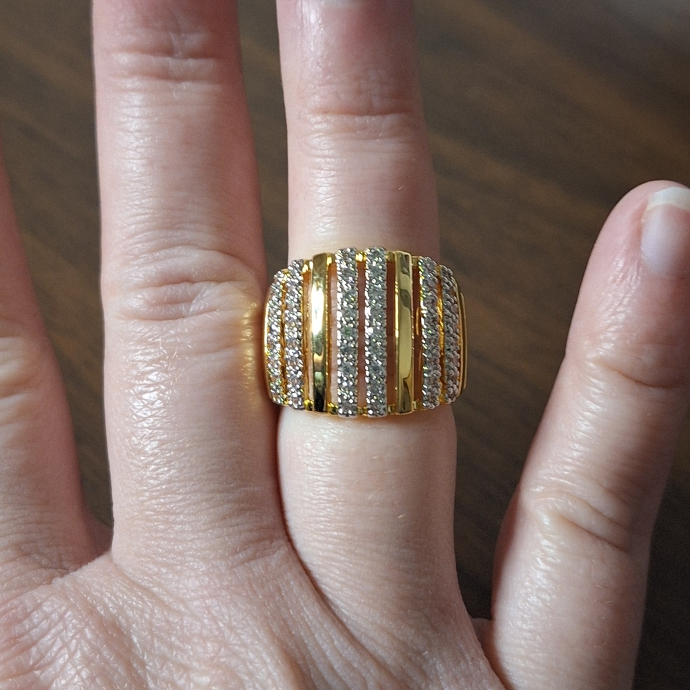 Swarovski Gold and Clear Crystal Wide Statement Ring - Picture 8 of 9